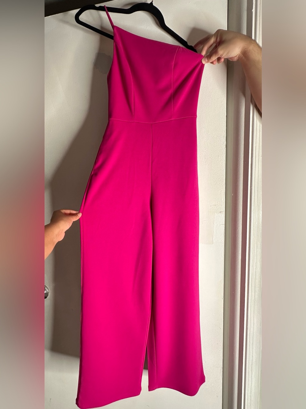 Crystal Sky One-Shoulder Wide-Leg Jumpsuit – Bright Fuchsia
